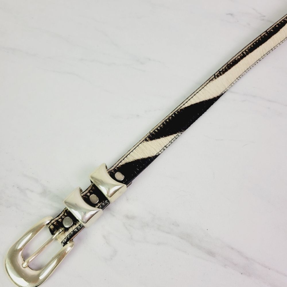 BB Simon Zebra print calf hair leather belt silver buckle - Picture 2 of 7